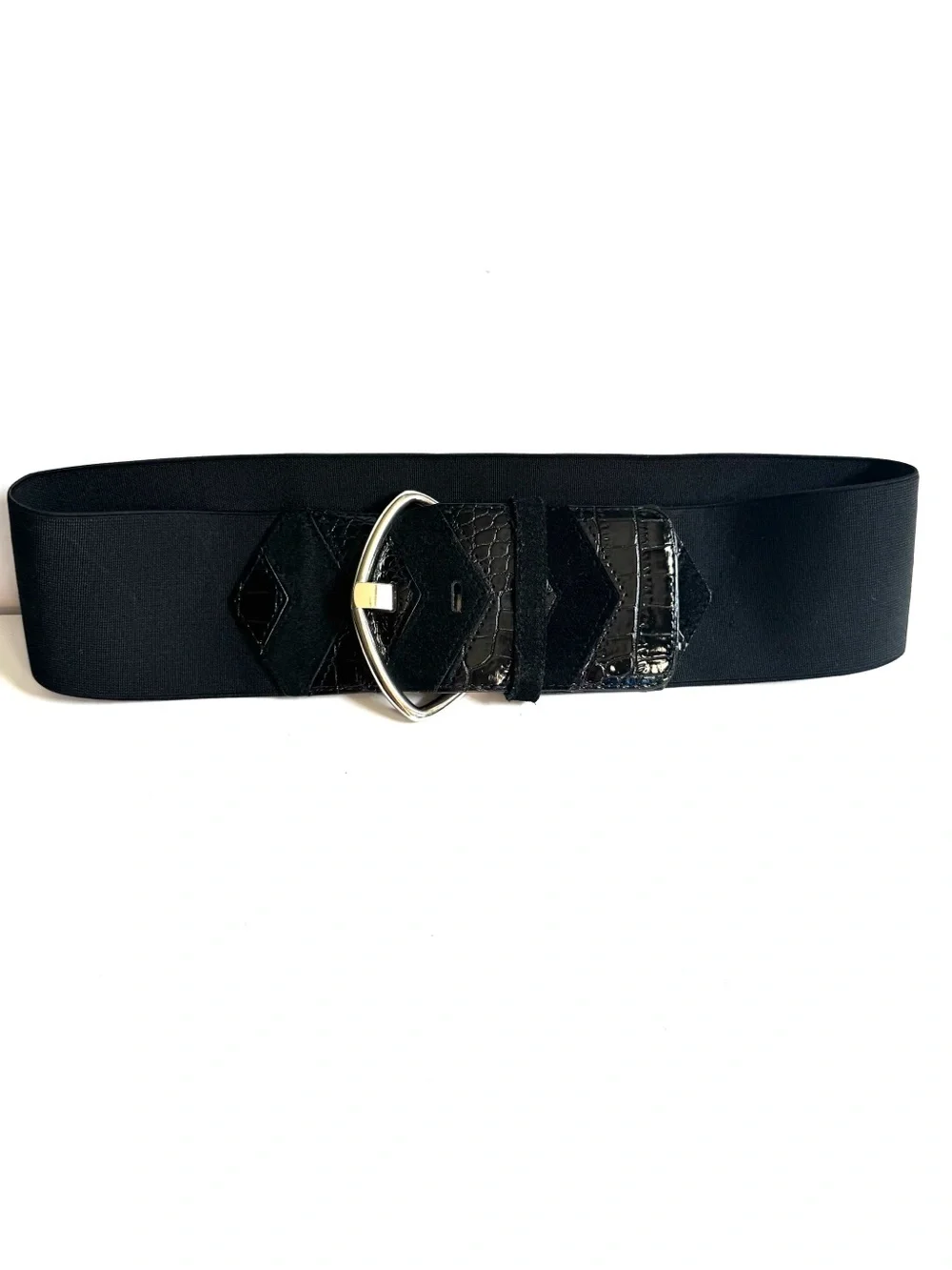 White House Black Market Croc Embossed Patent Leather Wide Stretch Belt S